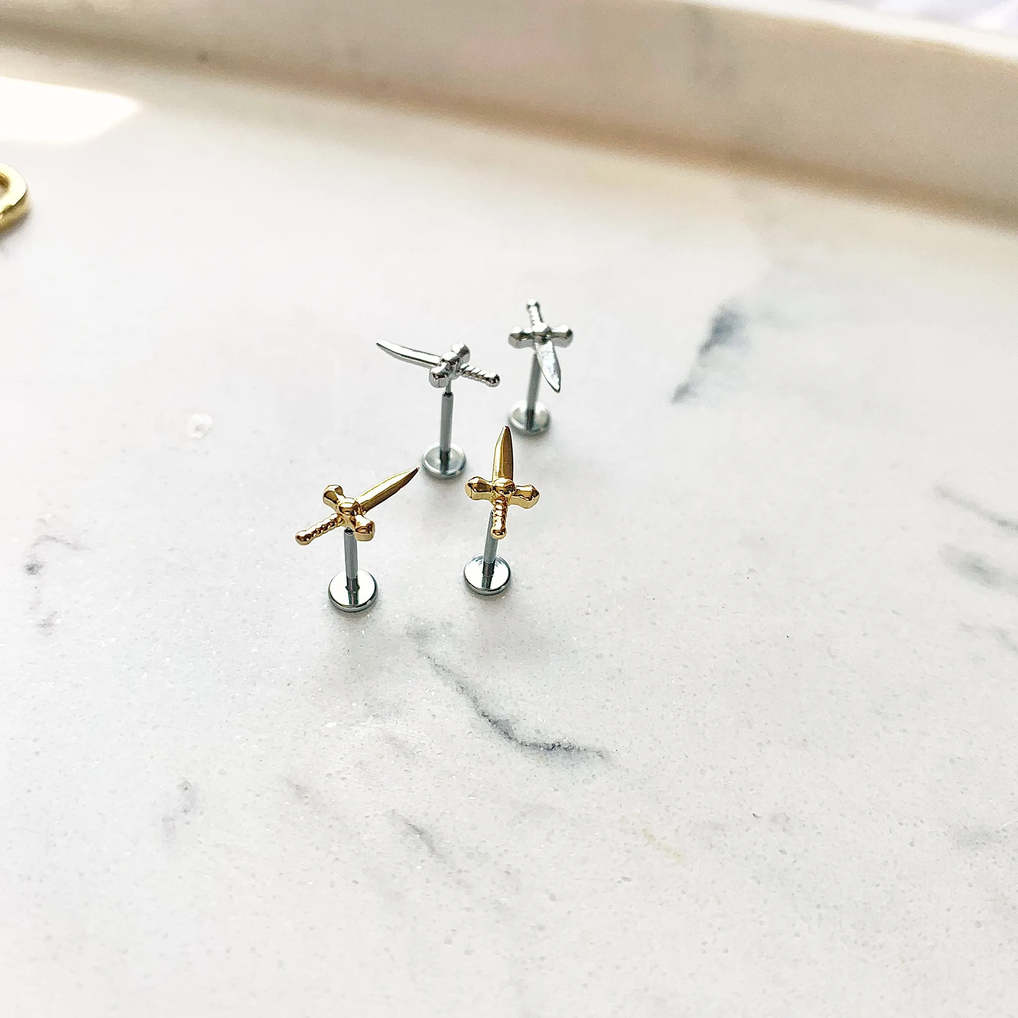 Luv Aj Dagger Flat Back Stud Earrings in Polished 14k Gold Plated