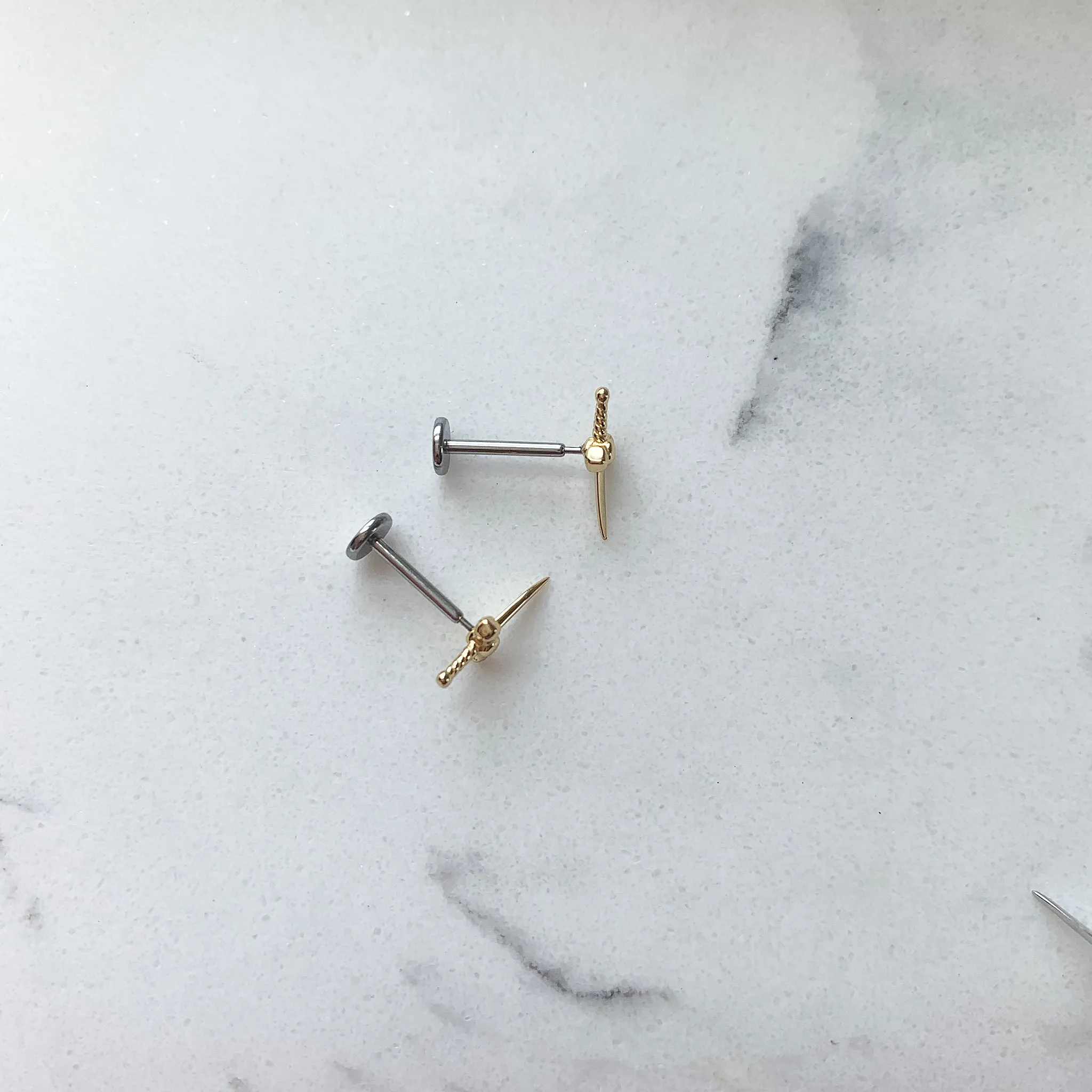 Luv Aj Dagger Flat Back Stud Earrings in Polished 14k Gold Plated