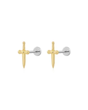 Luv Aj Dagger Flat Back Stud Earrings in Polished 14k Gold Plated