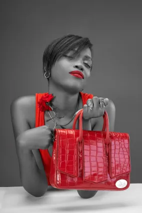 LYDS Ese Red Leather Tote Bag