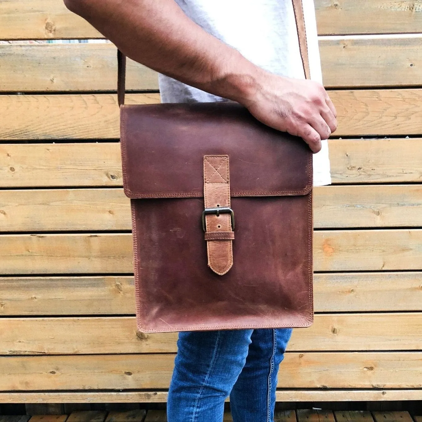 Montreal Leather Satchel - Saddle Brown