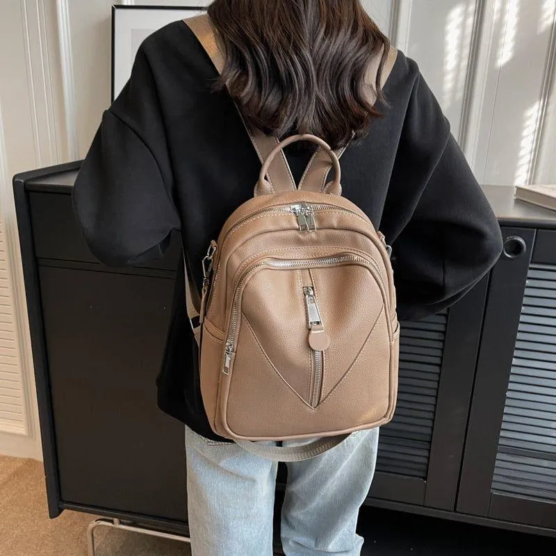 QB338 Cool Backpack - Solid Leather School Bag for Teenager Girls