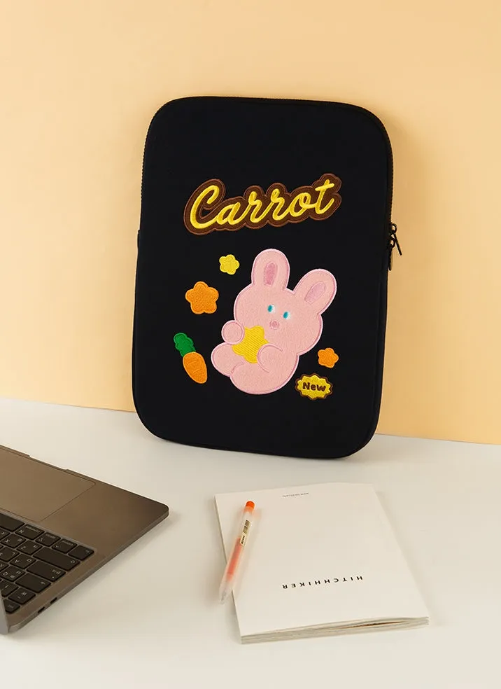 Rabbit Bear Navy Purple Brown Laptop Sleeves iPad 11 13 15 inch Cases Protective Covers Purses Skins Handbags Square Cushion Carrying Pouches Designer Artist Embroidery School Collage Office Lightweight Cute Characters