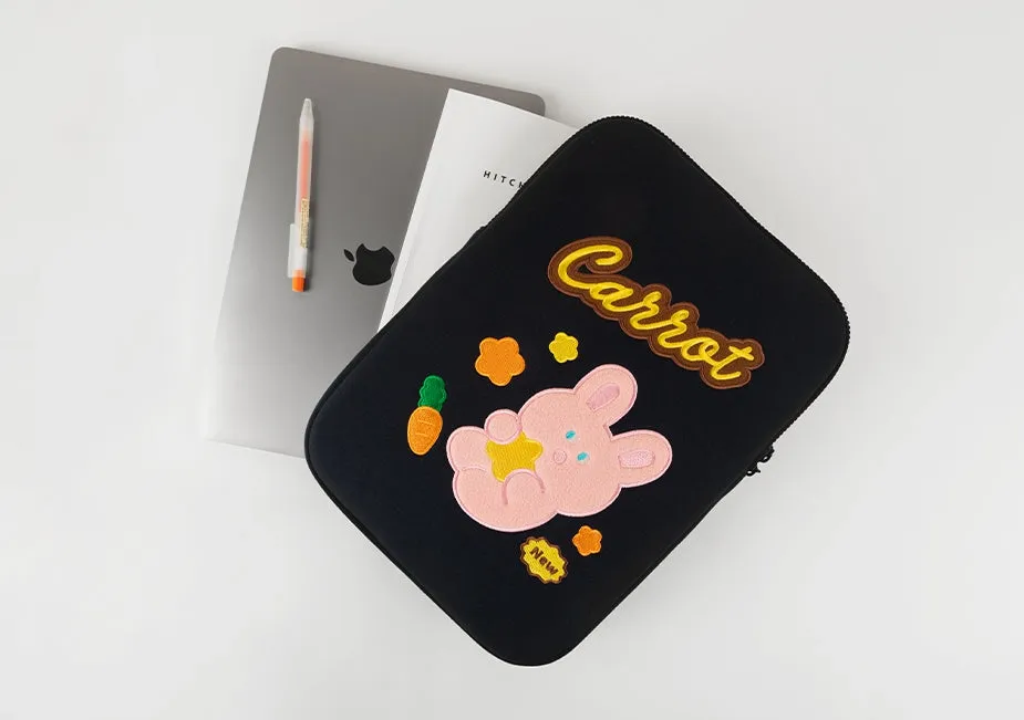 Rabbit Bear Navy Purple Brown Laptop Sleeves iPad 11 13 15 inch Cases Protective Covers Purses Skins Handbags Square Cushion Carrying Pouches Designer Artist Embroidery School Collage Office Lightweight Cute Characters