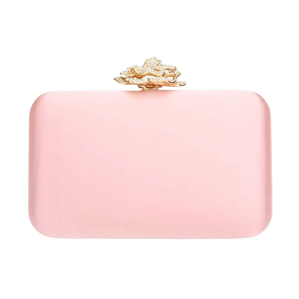 Rhinestone Pave Rose Clasp Evening Clutch Bag