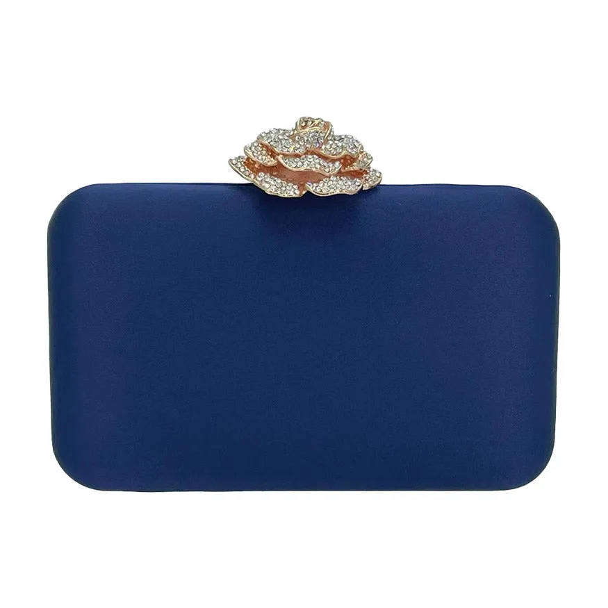 Rhinestone Pave Rose Clasp Evening Clutch Bag