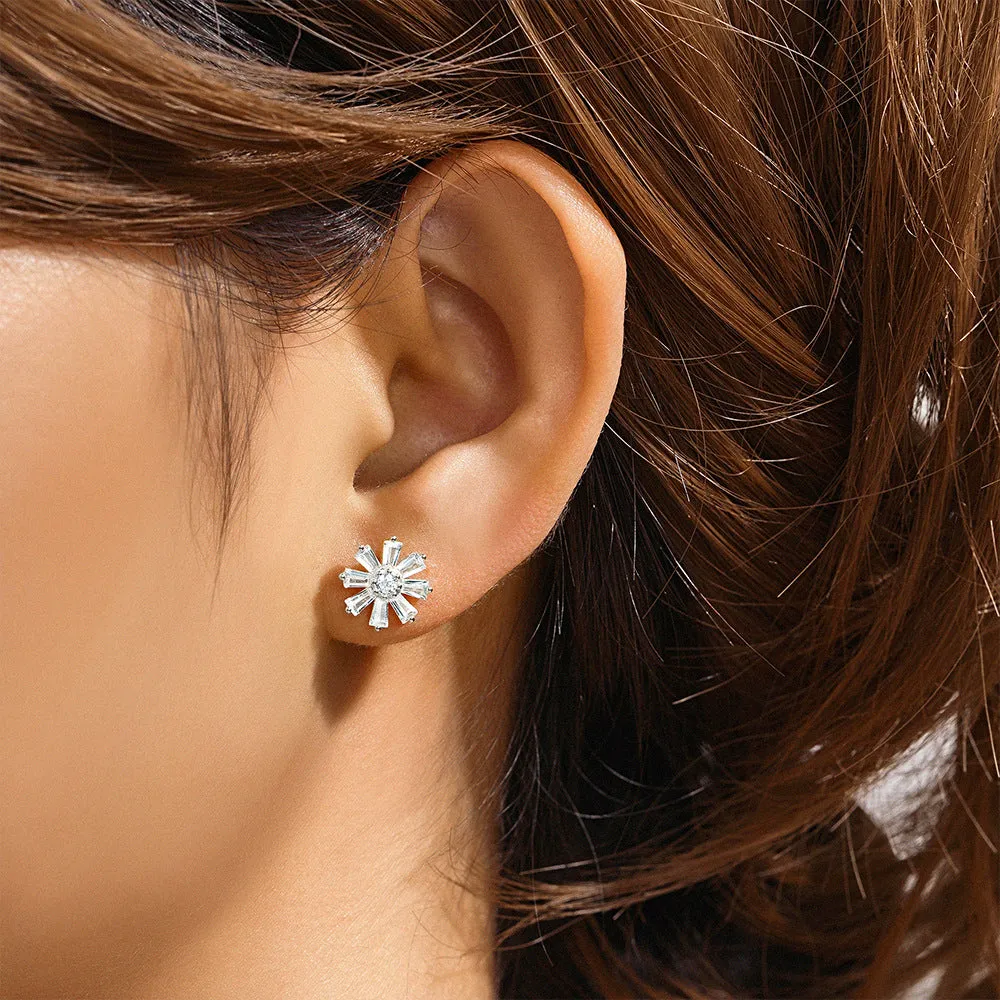 Round CZ  Diamonds  Sunflower Flat Back Earrings