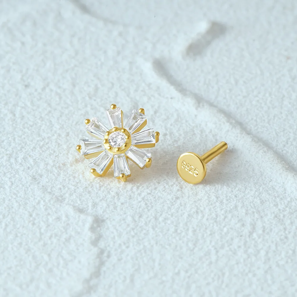 Round CZ  Diamonds  Sunflower Flat Back Earrings