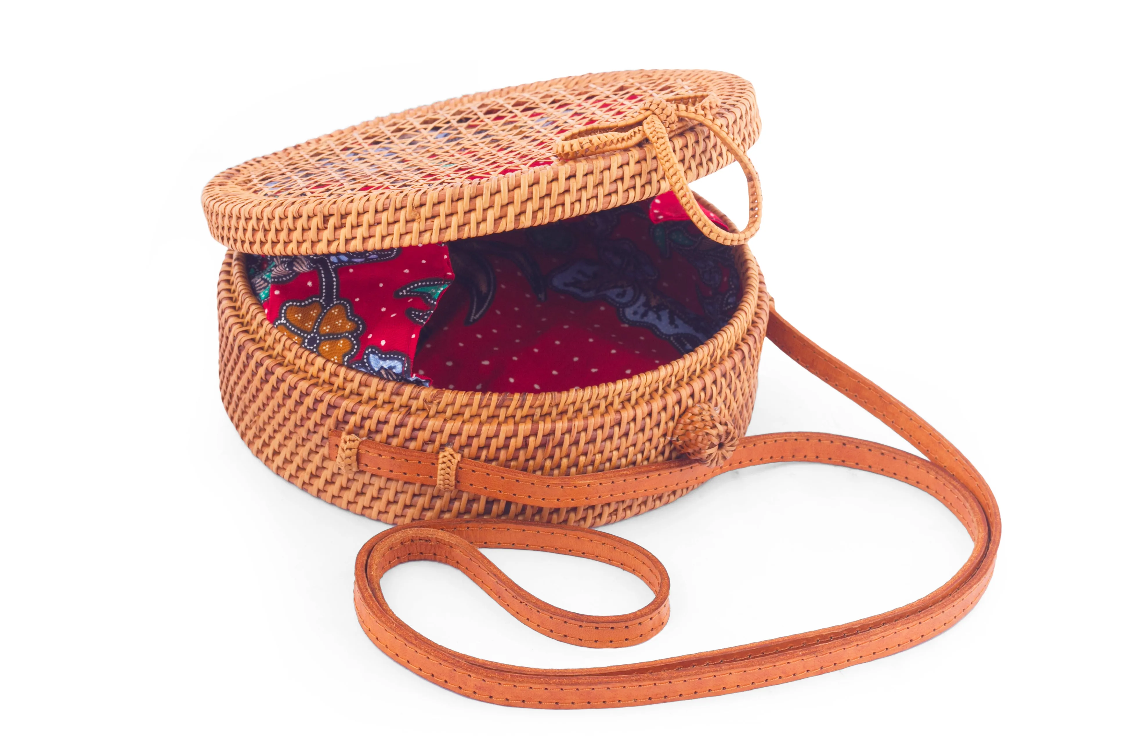 Round Mesh Rattan Bali Crossbody Shoulder Bag