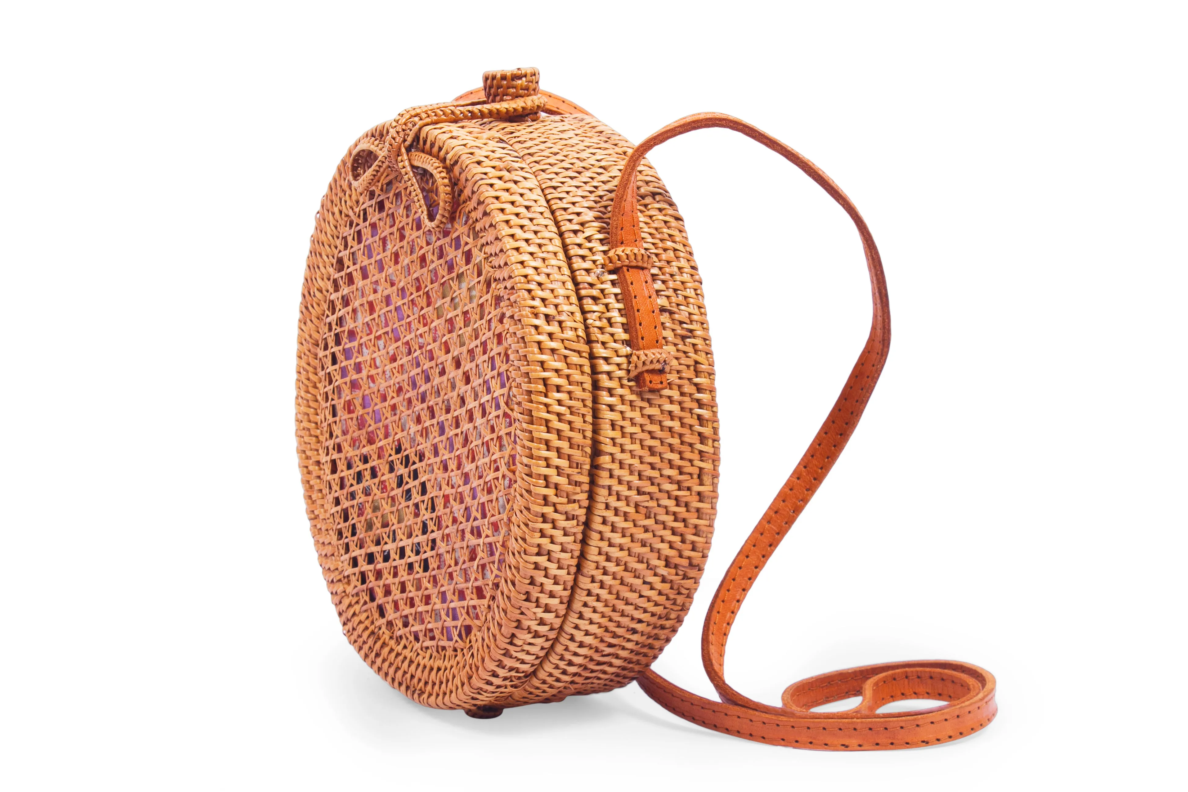 Round Mesh Rattan Bali Crossbody Shoulder Bag