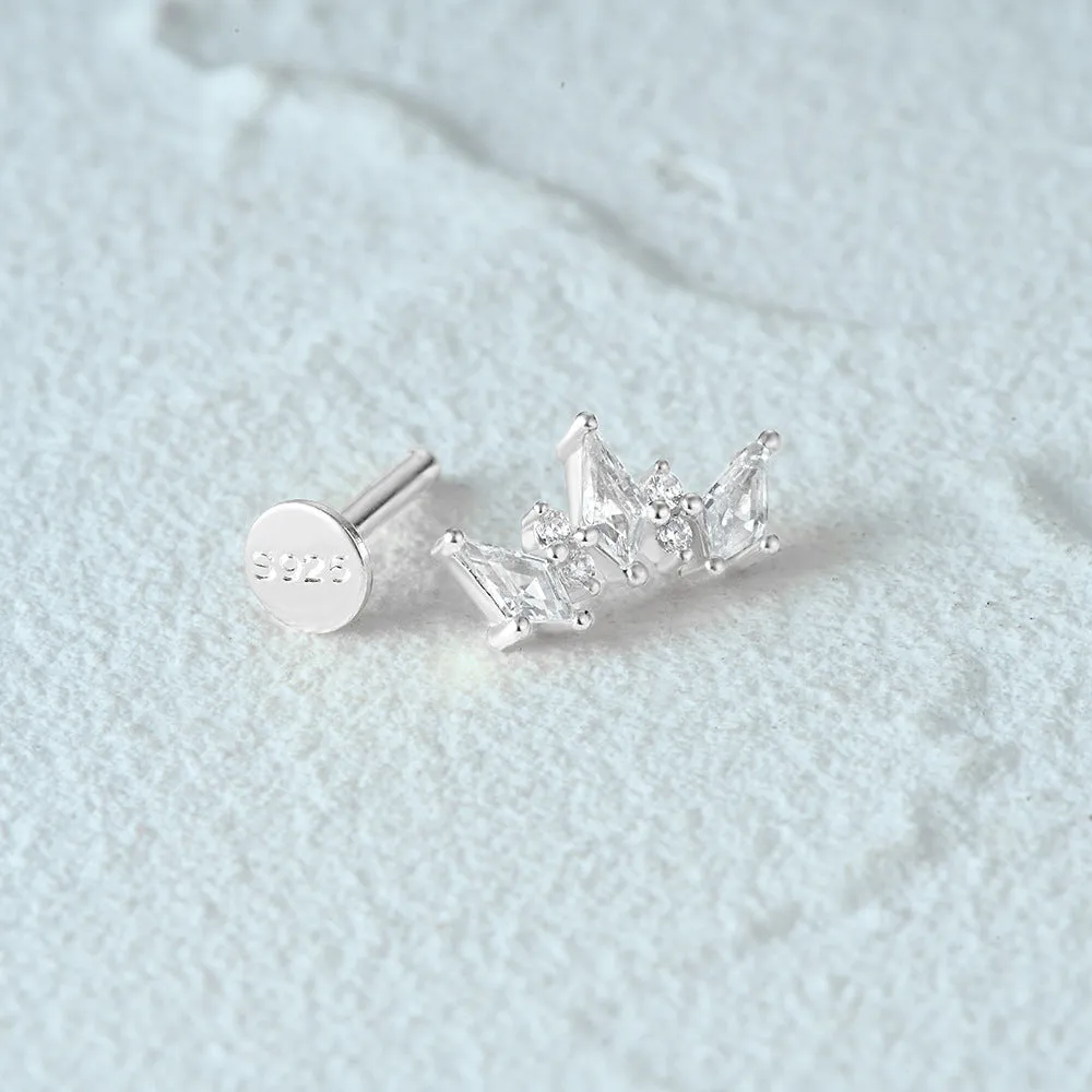 S925 Sterling Silver Mini Crown Flat Back Earrings