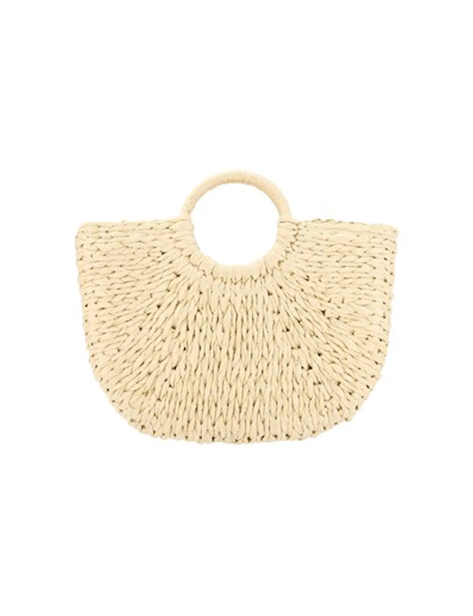 Semi Circle Straw Tote Bag, Khaki