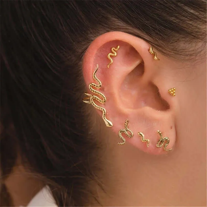 Silver Small Snake Flat Back Studs Earrings