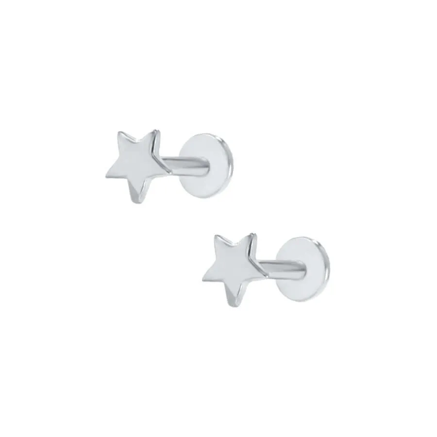 Silver Star Studs Earrings with Flat Backs