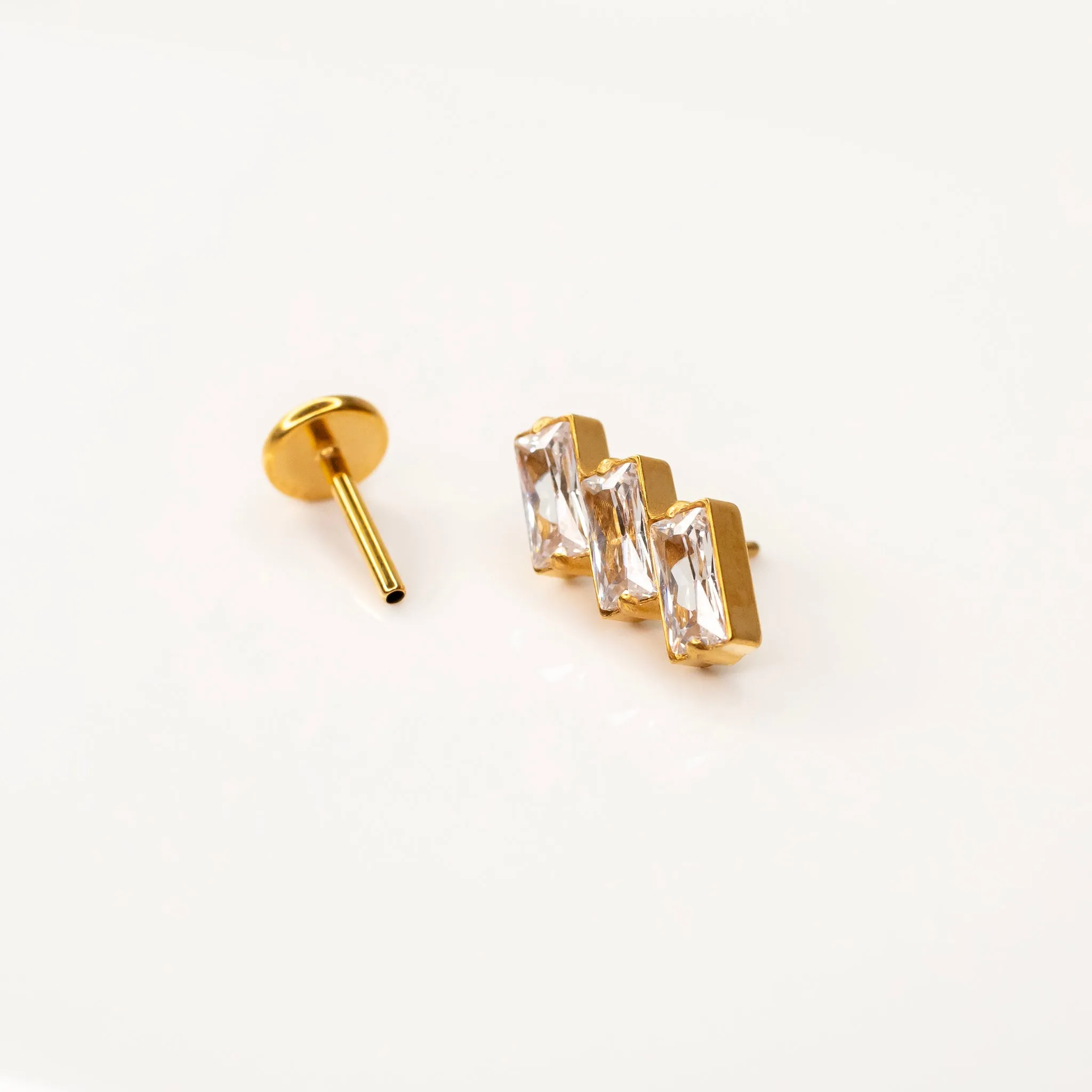 Slanted Baguette Trio Flat Back Sleeper Earrings