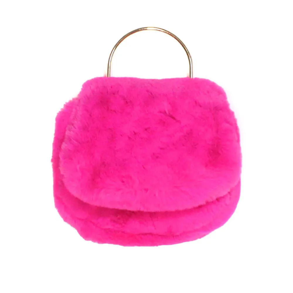 Solid Faux Fur Tote Crossbody Bag