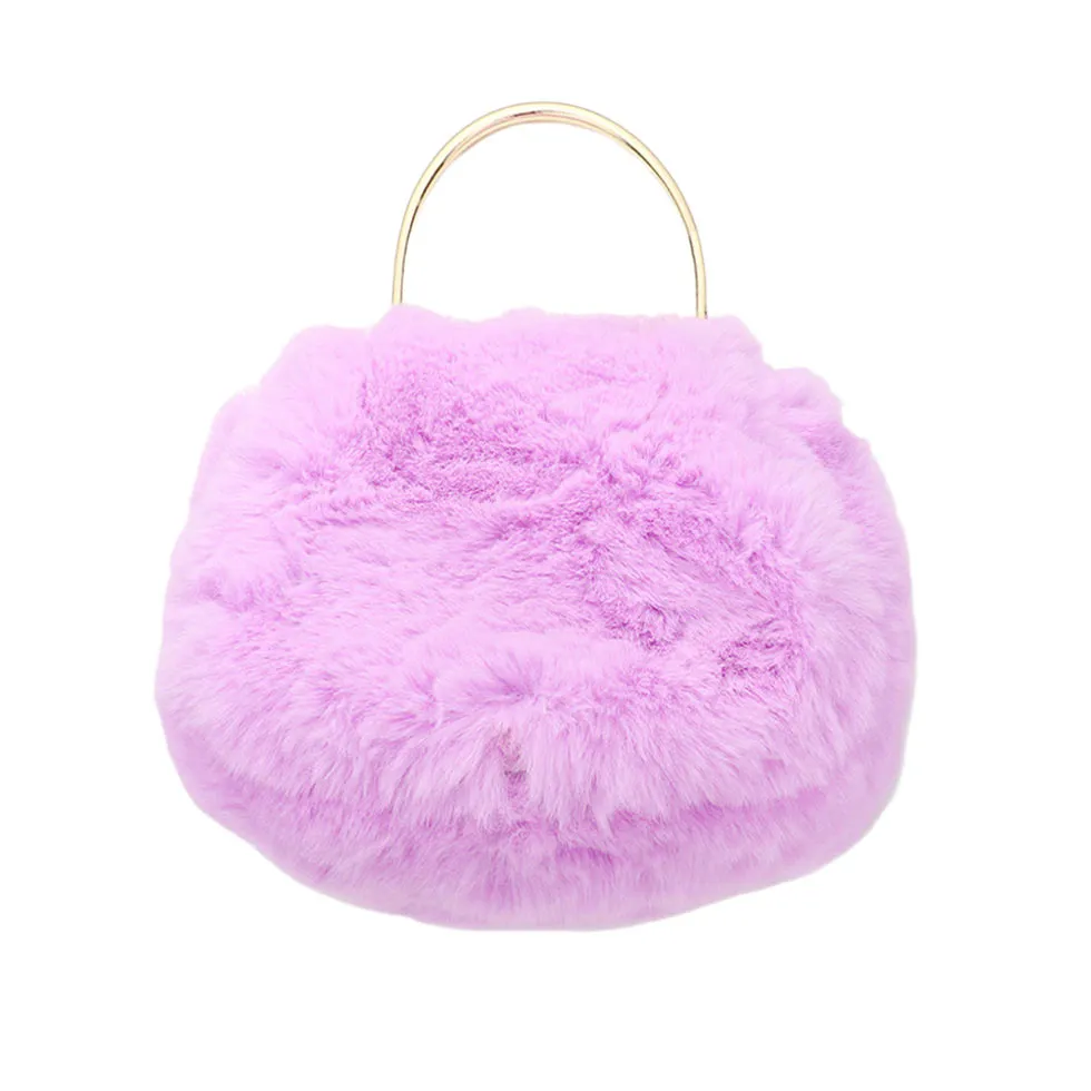 Solid Faux Fur Tote Crossbody Bag