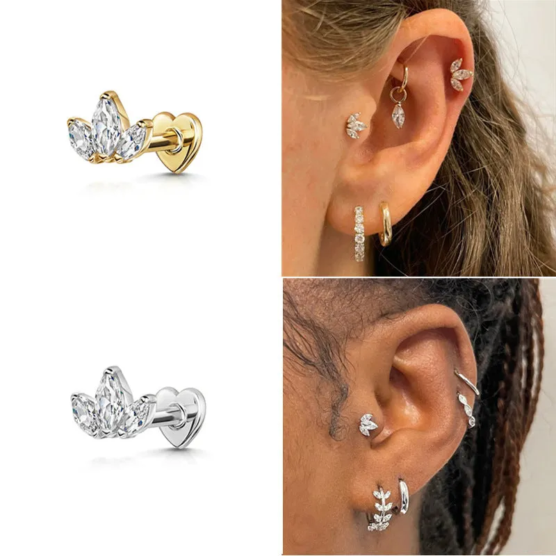 Sparkling Three-Petal Heart Labret Piercing Earring