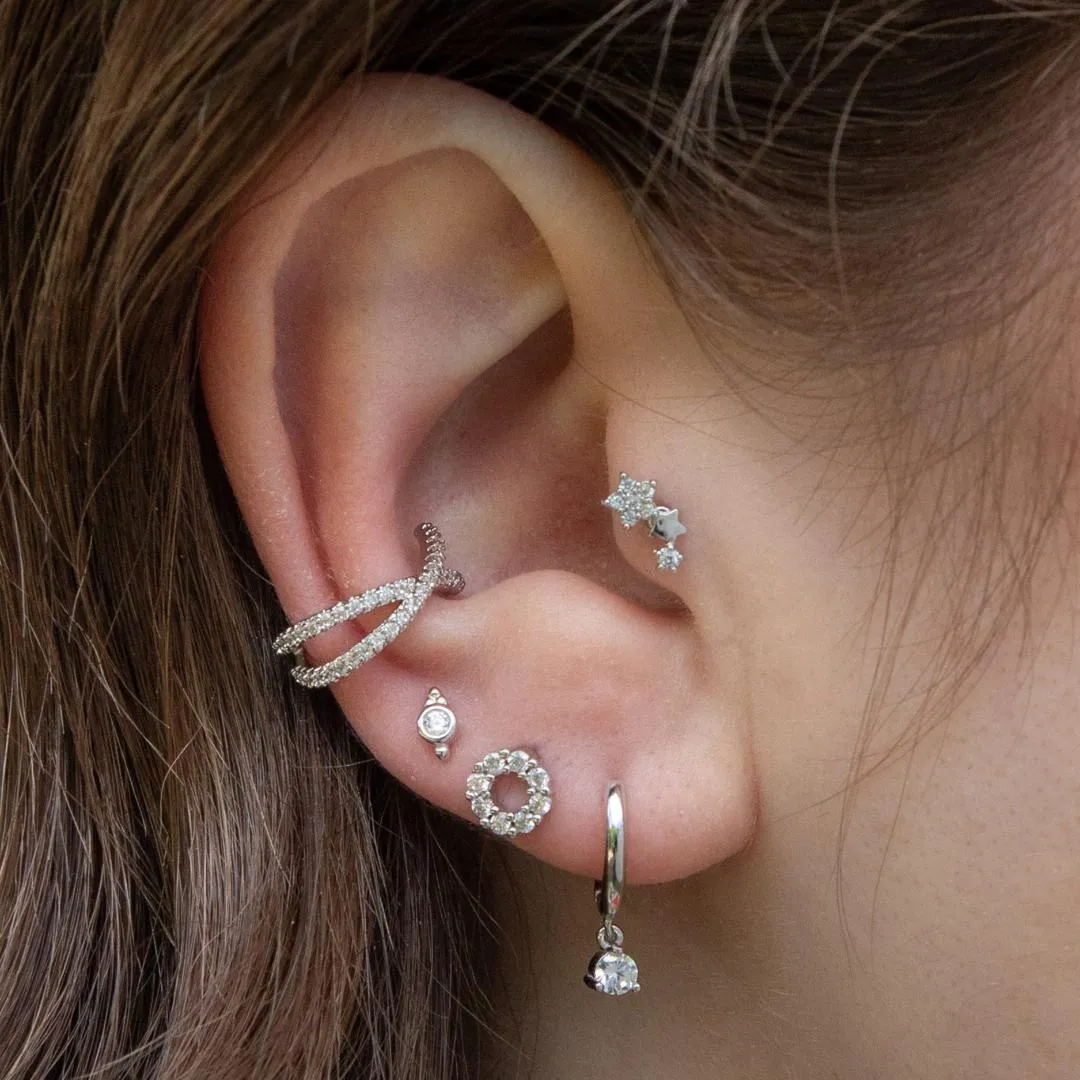 Star Trio Tragus Barbell Ball Back Earrings Sleeper Earrings