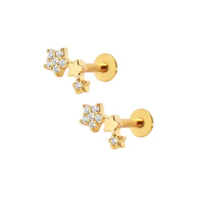 Star Trio Tragus Barbell Ball Back Earrings Sleeper Earrings