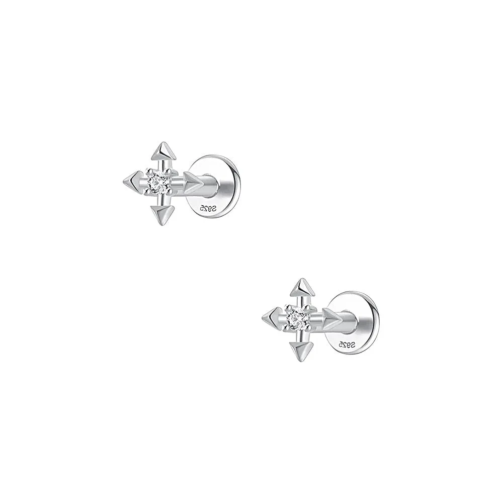 Sterling Silver Personalized Cross Flat Back Stud Earrings