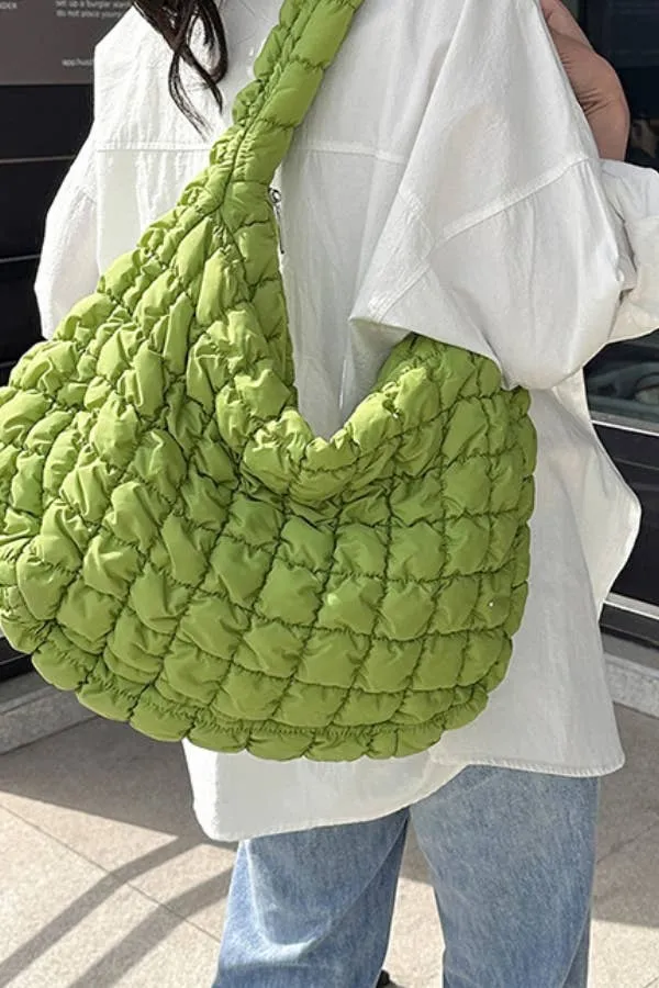 The Quilted Puffer Tote -  Lime