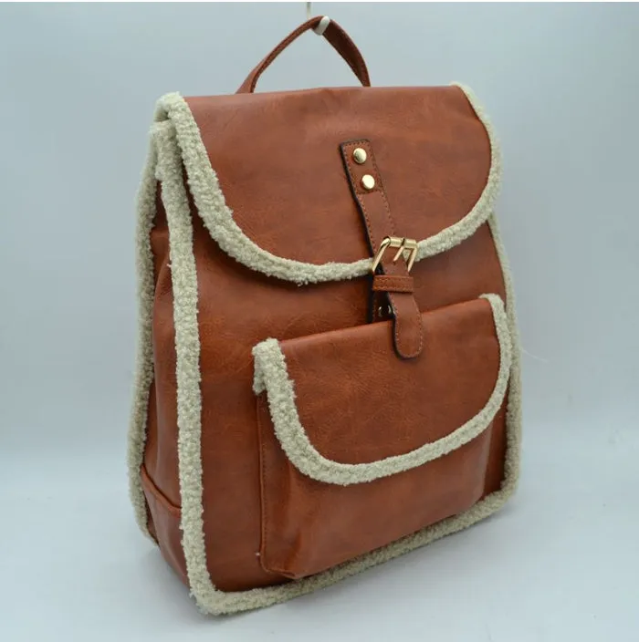 Winter belted closure backpack - brown