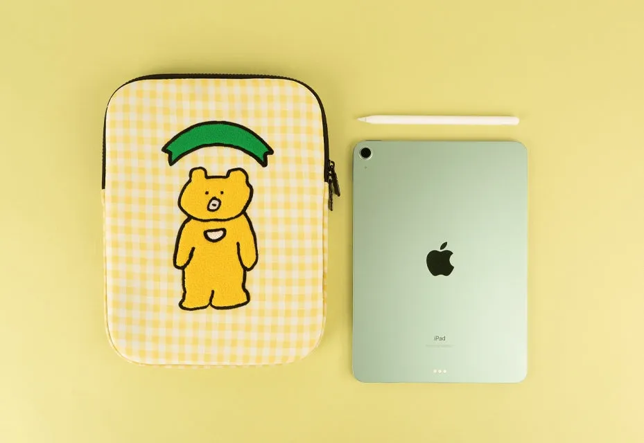 Yellow Bear Laptop Sleeves 11 for iPad 13 inch Cases Protective Covers Purses Skins Handbags Square Cushion Carrying Pouches Designer Artist Embroidery School Collage Office Lightweight Cute Characters