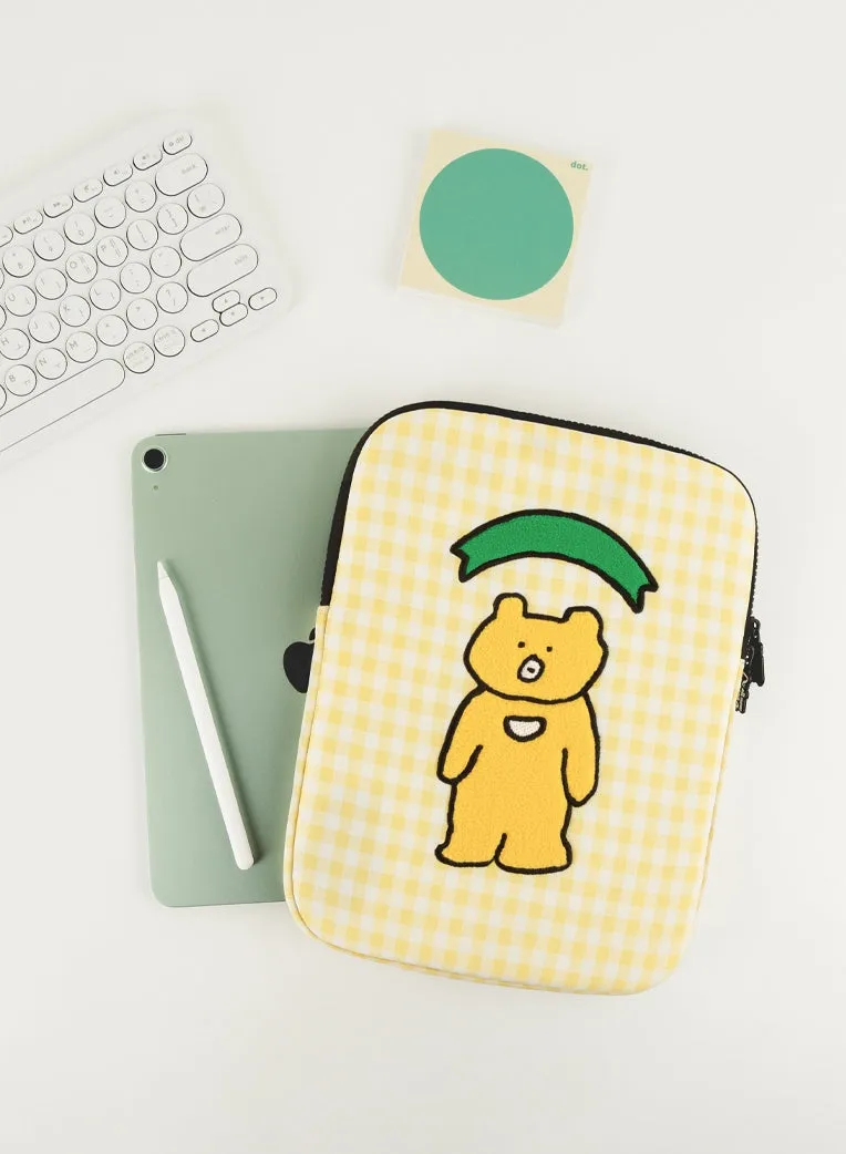 Yellow Bear Laptop Sleeves 11 for iPad 13 inch Cases Protective Covers Purses Skins Handbags Square Cushion Carrying Pouches Designer Artist Embroidery School Collage Office Lightweight Cute Characters